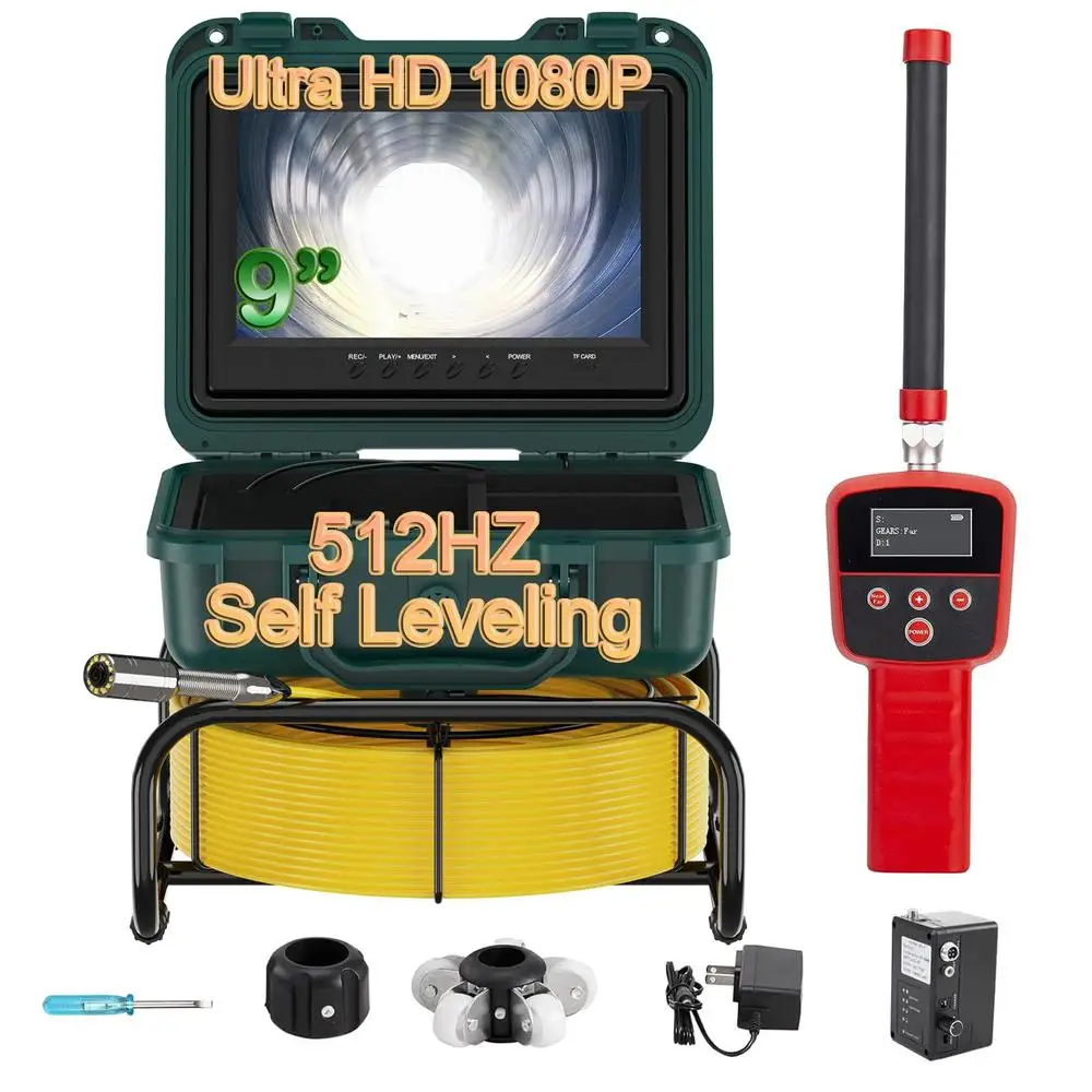 100FT Sewer Camera with Locator Self Leveling HD Plumbing Drain Inspection Camera 9In HD 16GB Screen Endoscope Pipe Snake Camera