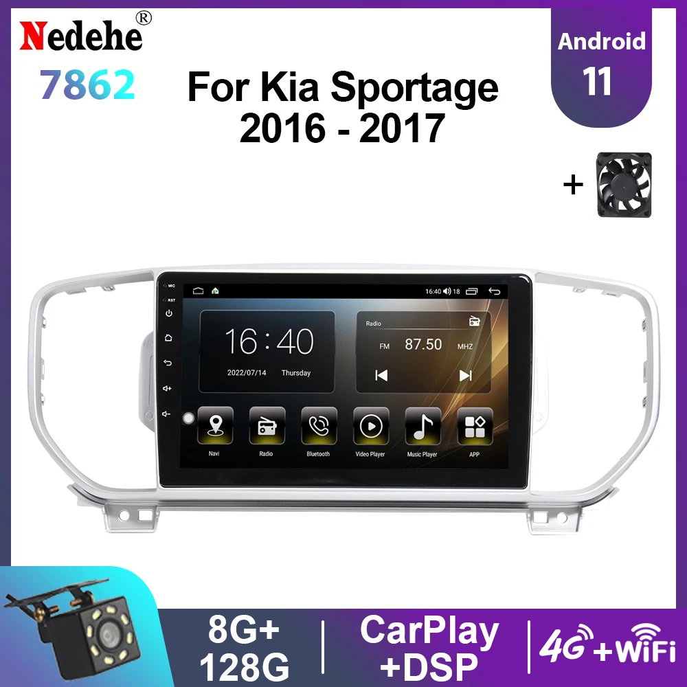 

Nedehe 8G+128G Car Radio Stereo For KIA Sportage 2016 2017 Multimedia Player Android 11 Auto Audio GPS Navigation Screen Carplay