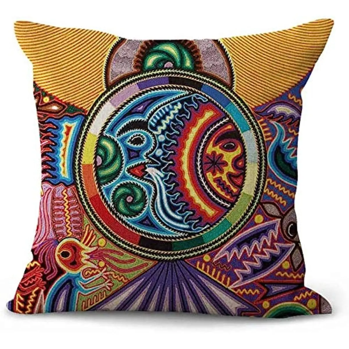 Fundas de almohada decorativas Huichol mejicano, funda de almohada colorida Hippie, decoración del hogar, cuadrada, suave, sofá cama, 40x40cm