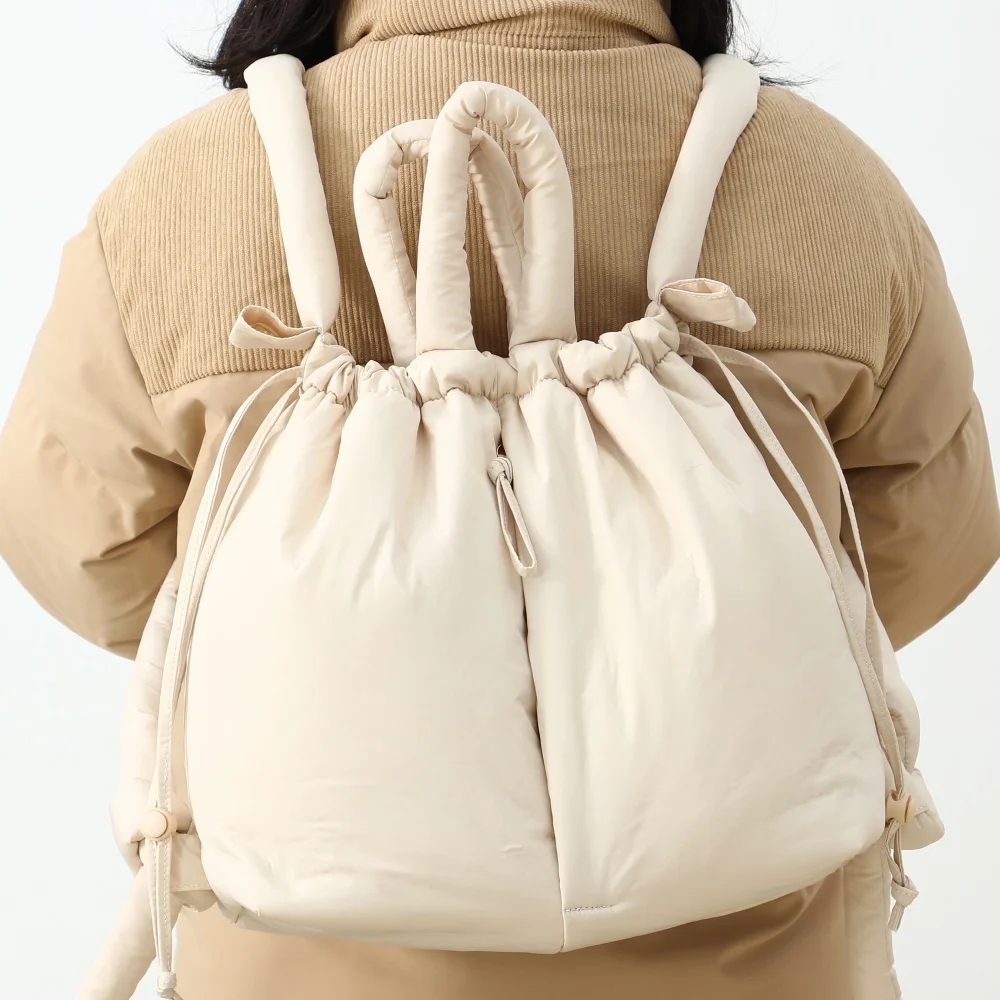 

Puffer Backpack For Women Handbag With Top Handle Shoulder Bag Soft Lightweight Drawstring Puffy Tote Carry On Bag
