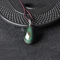 Black Natural Obsidian Water Drop Pendants Rope Necklaces Lucky for Men Women Safety Amulet Stone Jewelry