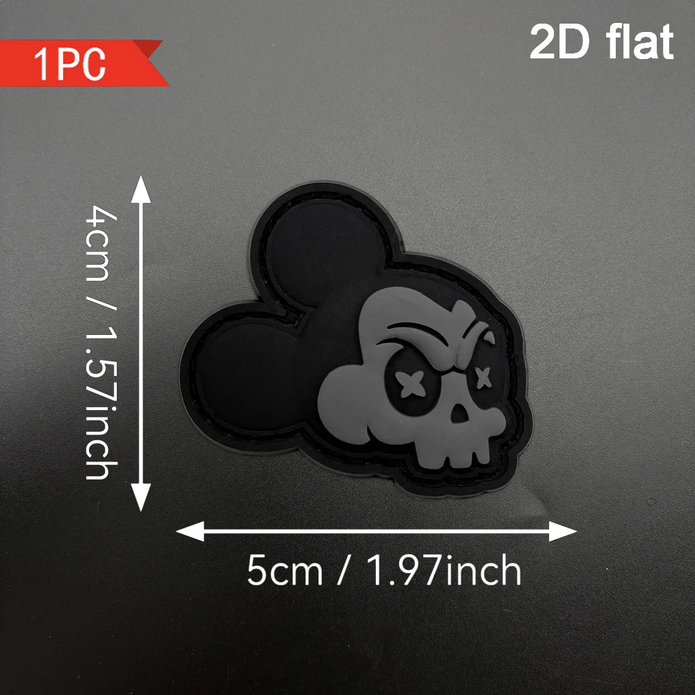 A Pvc Patch Badge Sticker with a Skull Mouse Design, Glow-In-The-Dark Effect, with Hook Fasteners on the Back, Suitable for Bags, Backpacks, Vests, and Clothing Decoration, Embroidered Patch Sticker Made of Soft Rubber