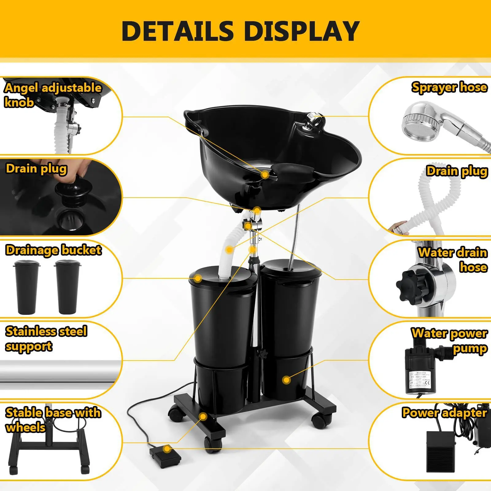 

Double barrel mobile shampoo basin home simple rinse basin barber store hair salon hair salon special sitting salon basin