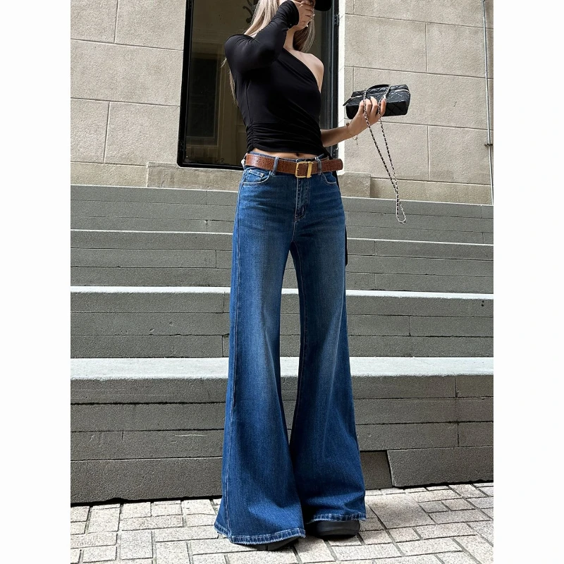 Retro Flared Jeans for Women in Spring 2026, New Style with A Drooping Feel, Rough Edges, and Low Waist for Casual Wear
