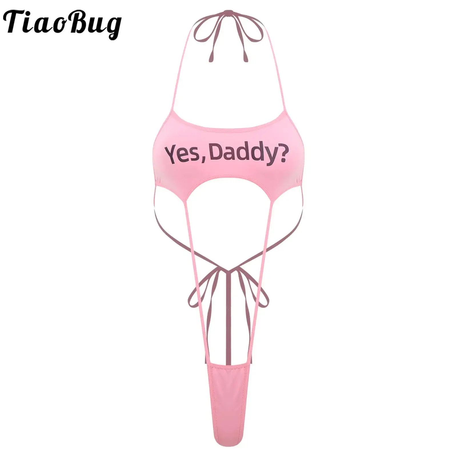 

Women Lingerie Letter Printed Teddies Erotic Micro T-back Thongs Lace-up Monokini Anime Style for Couple's Role Play Outfits