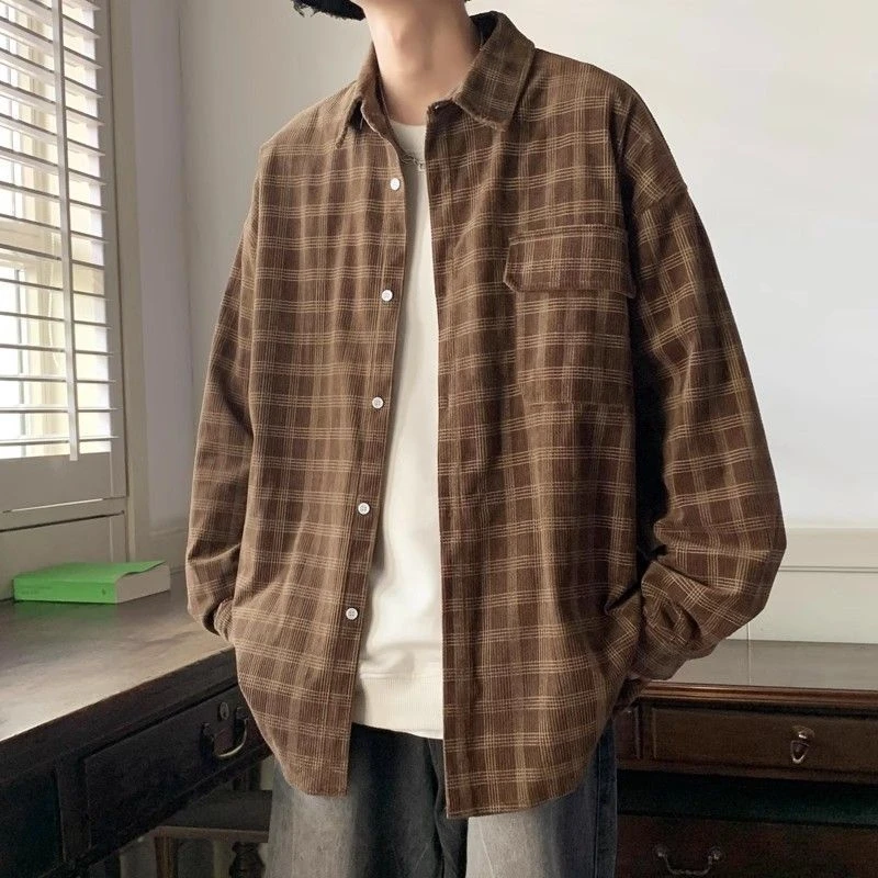

Ретро-американская мужская повседневная рубашка с длинным рукавом в клетку, свободного кроя, на пуговицах, весна-осень, новая модная брендовая верхняя одежда/пальто