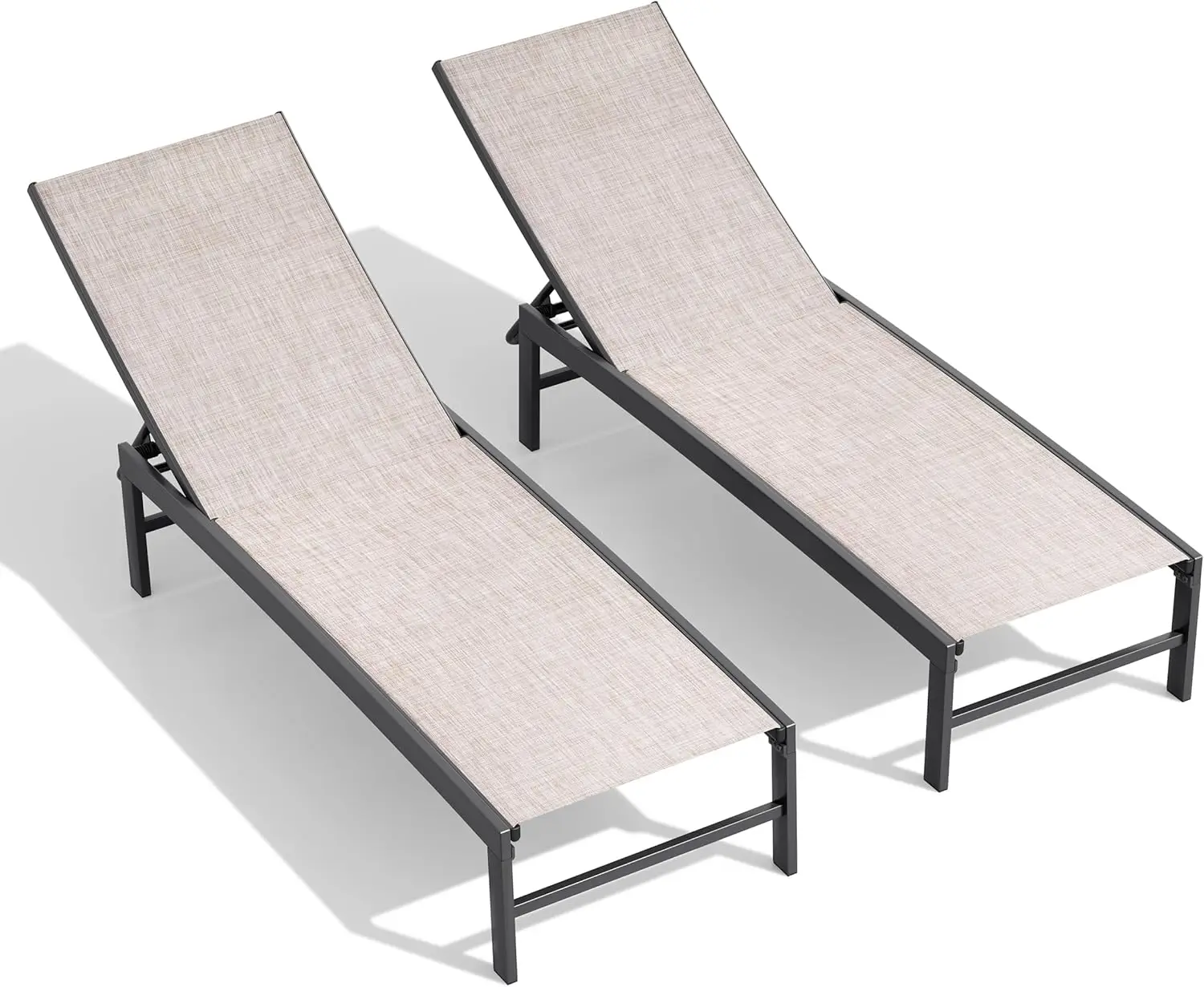 

2 PCS Outdoor Chaise Lounge, 5-Pos Adjustable Pool Tanning Recliner for Patio Beach Yard Pool