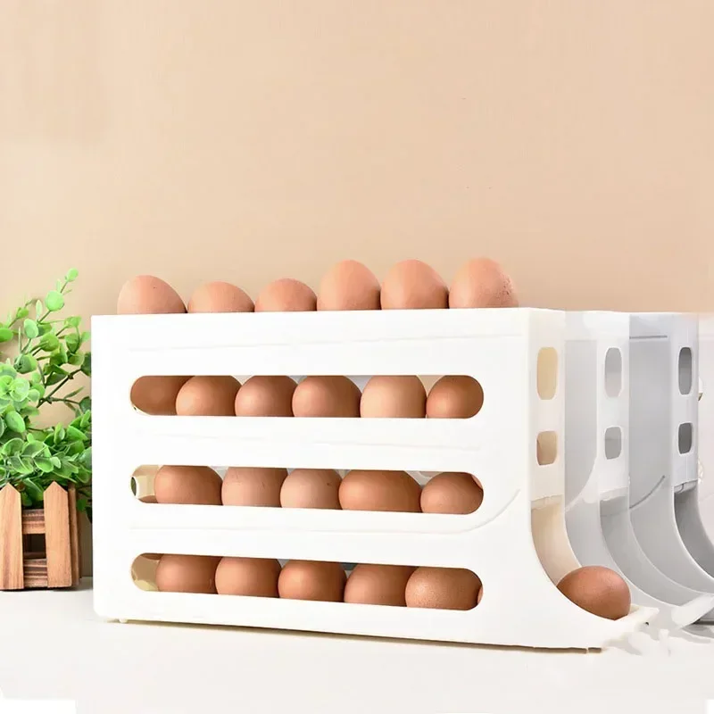 

Automatic Scrolling Egg Rack Holder Storage Box Egg Basket Food Containers Egg Case Holder Refrigerator Storage Organizer