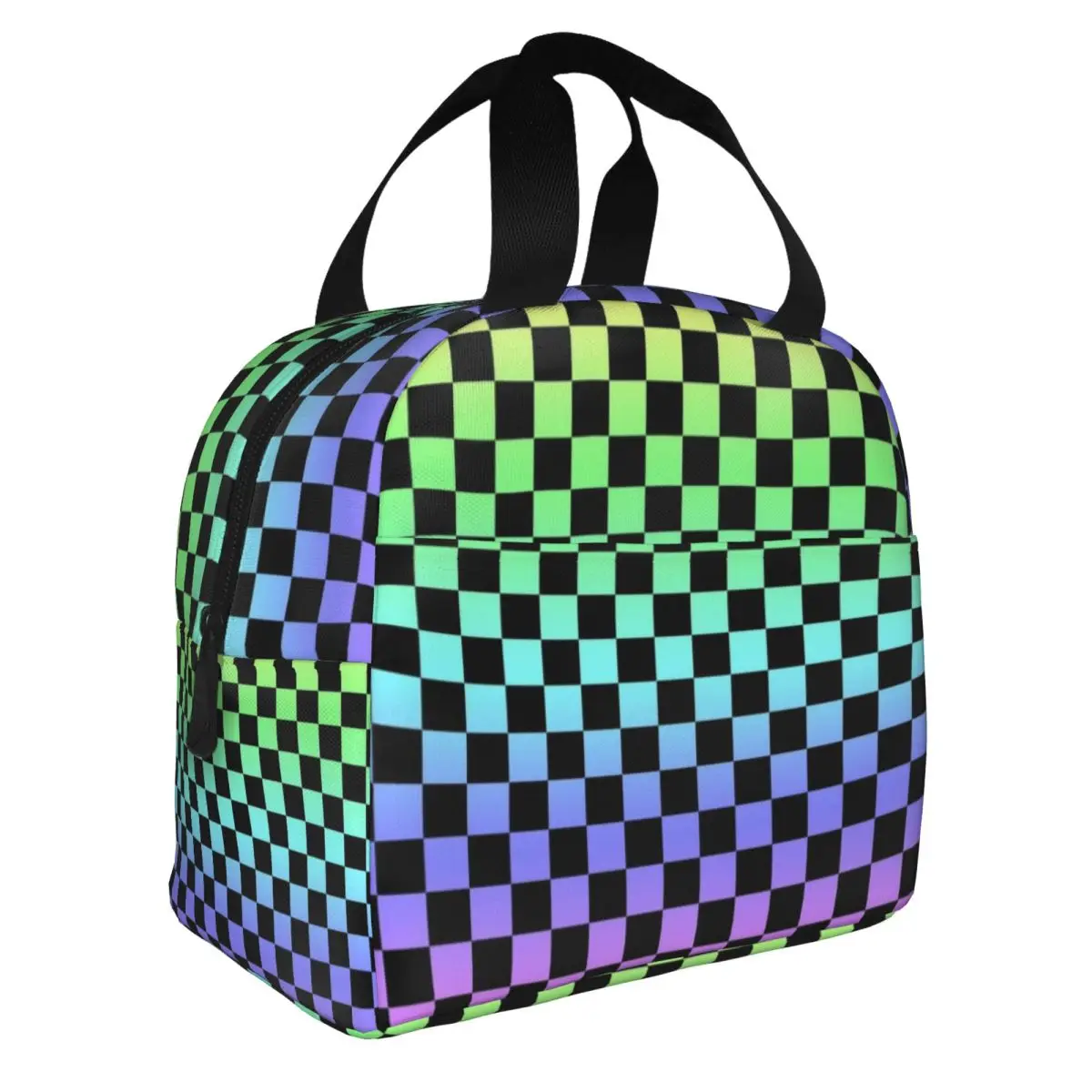 Rainbow Checkers Checkerboard Insulated Lunch Bag for Women Portable Cooler Thermal Lunch Tote Beach Camping Travel
