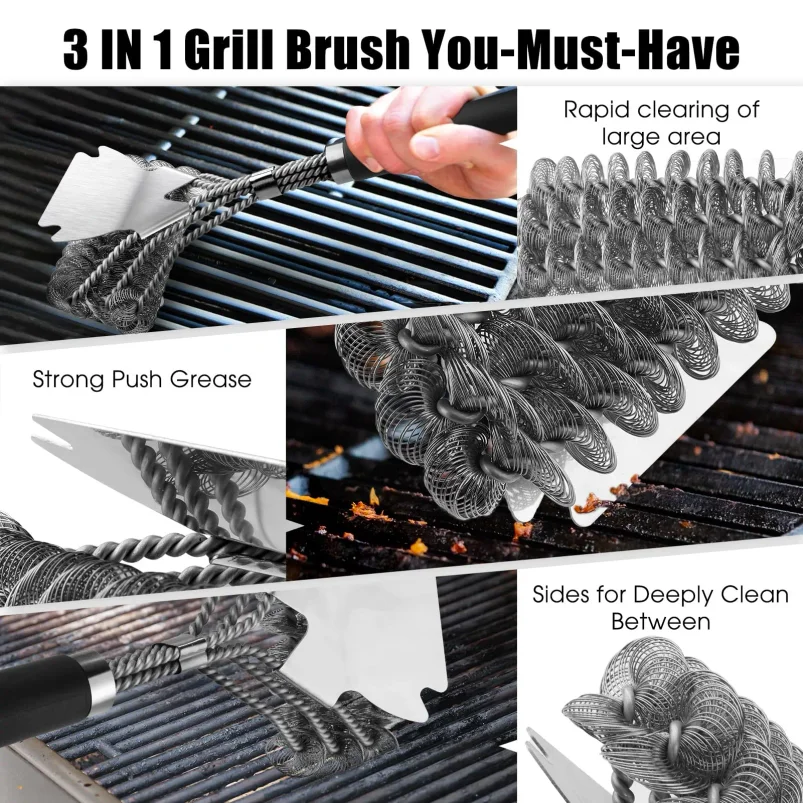 BBQ Grill Accessories Tools Stainless Steel Grill Rescue Brush Bristle Free for Outdoor Grill Cleaning Brush