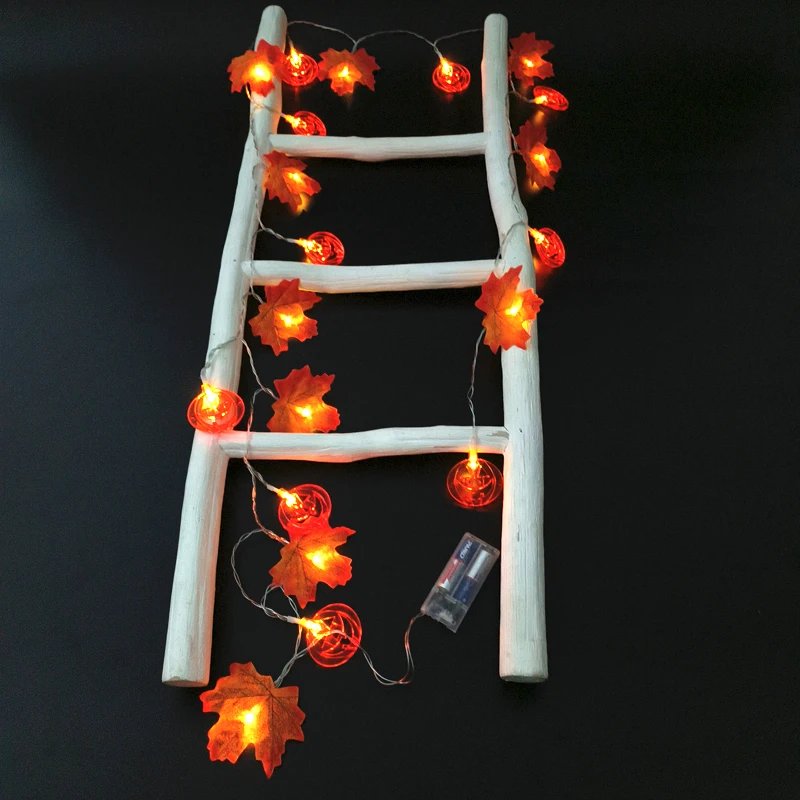 Halloween LED Light up Pumpkin String Lights Fall Maple Leaf with horror Pumpkin vines for halloween home decoration