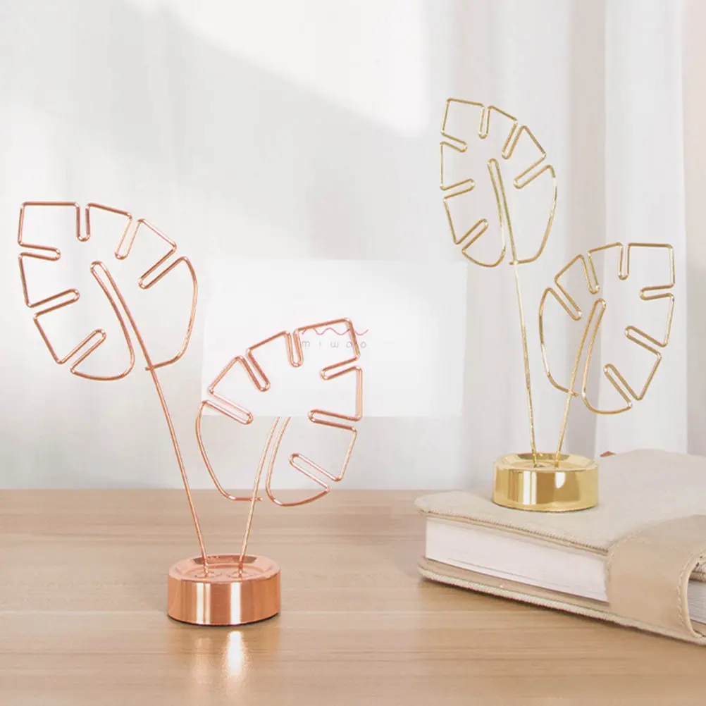 2Pcs Premium Note Clip Stand Desktop Photo Holder Memo Clamp with Elegant Leaf Base for Graduation Shower School Craft Home