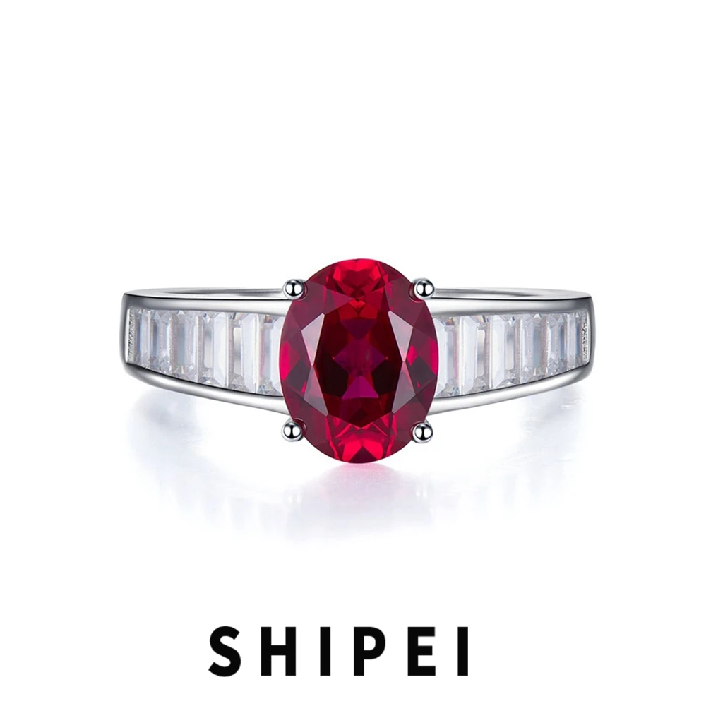 

SHIPEI Vintage Solid 925 Sterling Silver Oval Cut 7*9 MM Ruby Gemstone Anniversary Party Ring for Women Fine Jewelry Wholesale