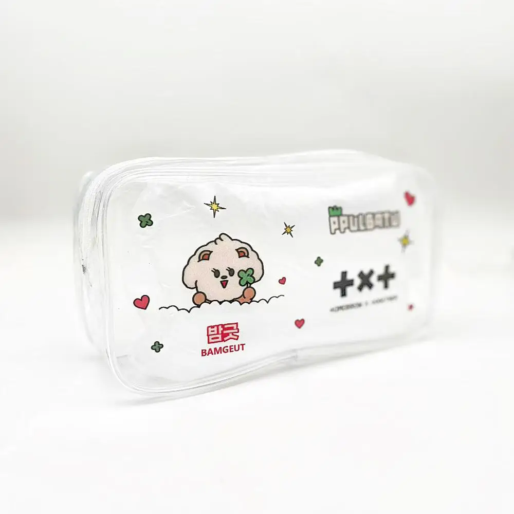 الكرتون الحيوان مقلمة حقيبة أدوات مكتبية 19*10*6.5 سنتيمتر بولي كلوريد الفينيل شفافة حقيبة التخزين حقيبة مستحضرات التجميل Soobin Yeonjun Beomgyu Taehyun Hueningkai Txt Kpop