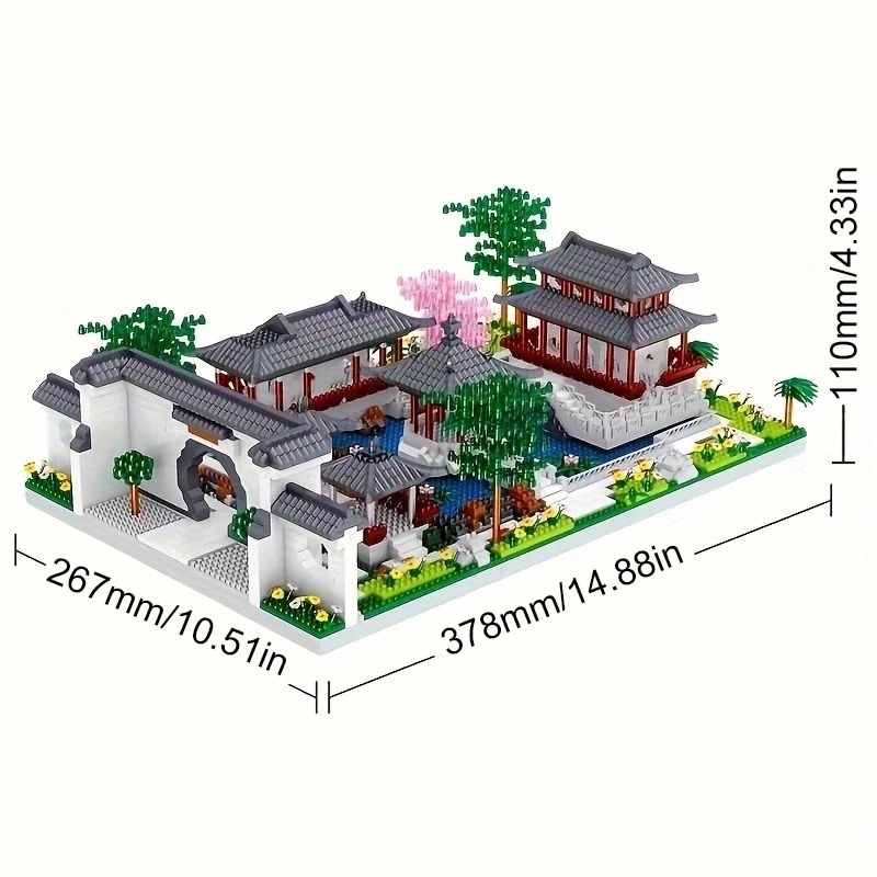 KNYYSECQ Suzhou Garten chinesische klassische Gebäude Mikropartikel Baustein Modell Dekoration Lernspielzeug 4