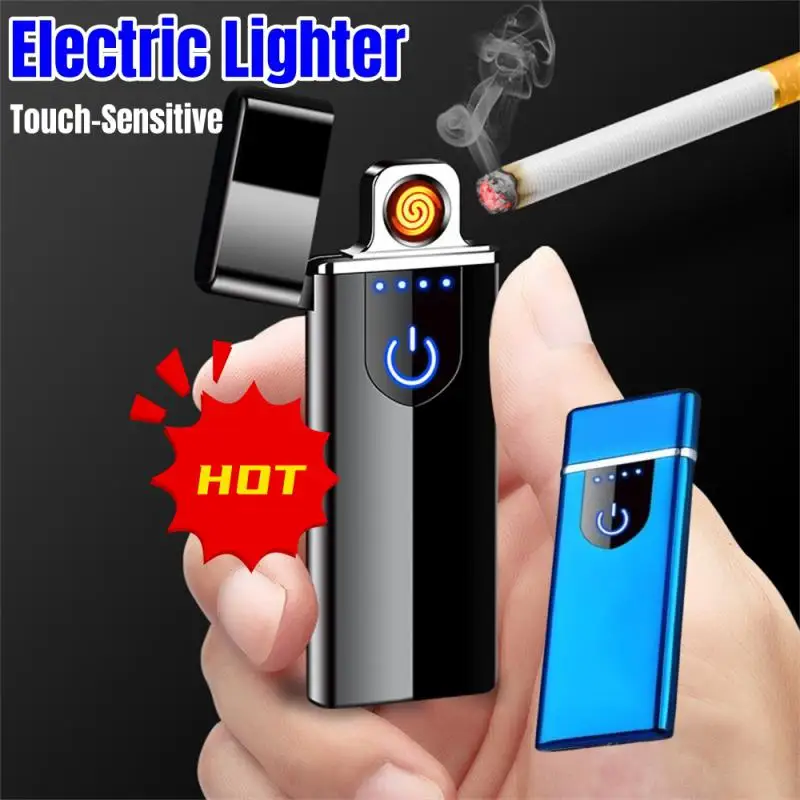 Metal Electric USB Lighter Windproof Arc Cigarette Lighter Rechargeable Smoking Accessories Touch Lighters Does Not Contain Gas