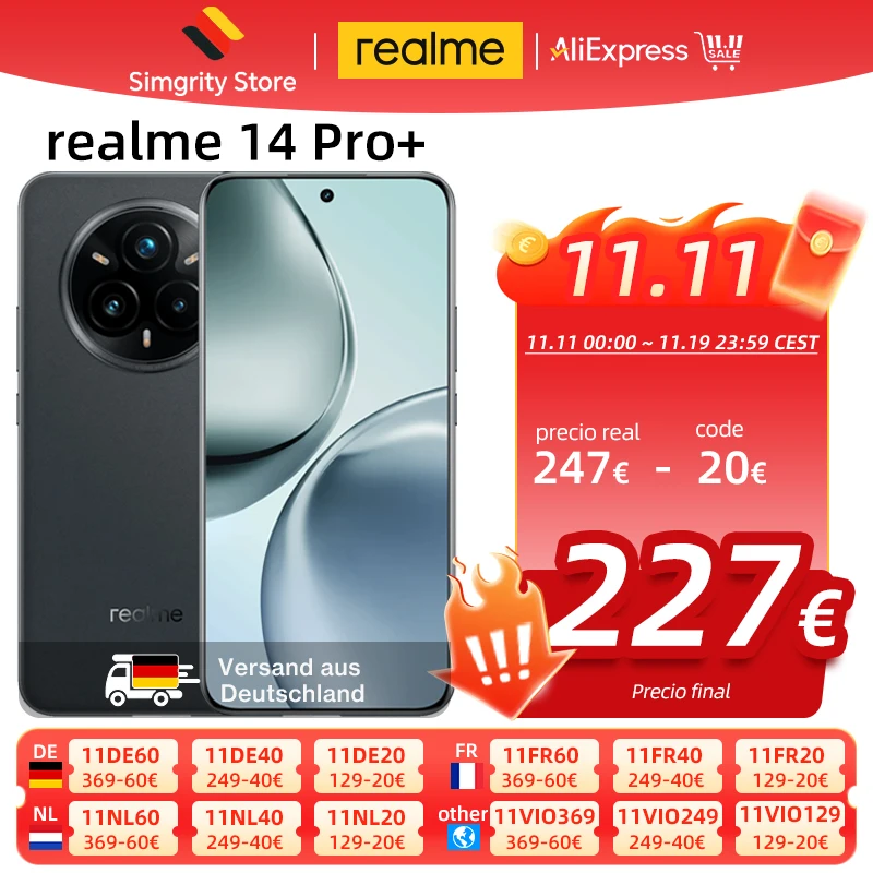 Version globale realme 14 Pro+ 5G Smartphone Sony 3X Periscope OIS Camra Snapdragon7s Gen 3 80W SUPERVOOC Charge IP69