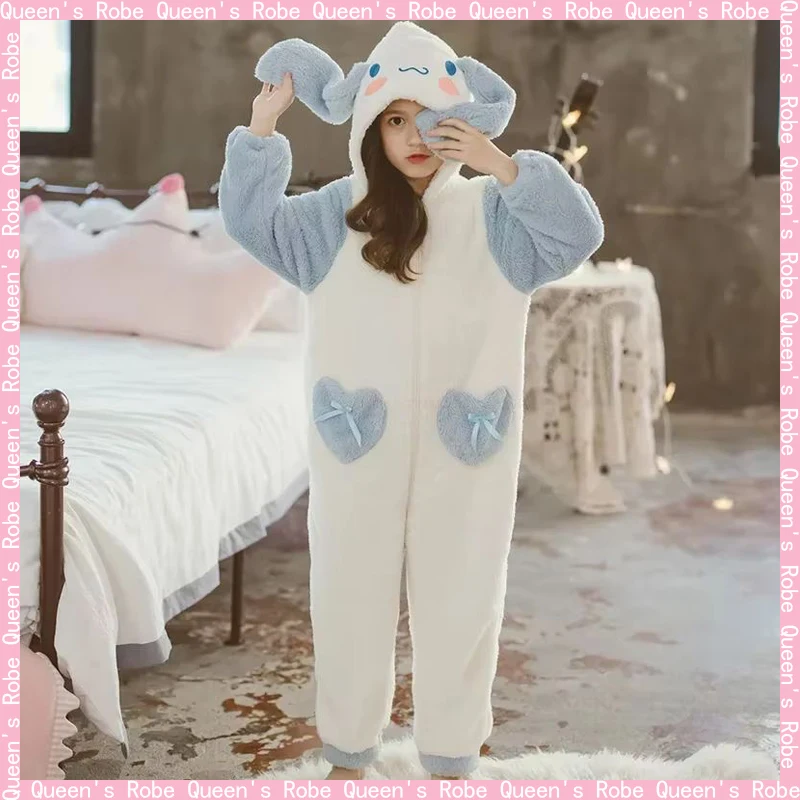 Children Sanrio Cinnamoroll Winter Flannel Rompers Pajamas Anime Girl Boy Toddler Jumpsuit Infant Clothes Kids Overalls Gifts