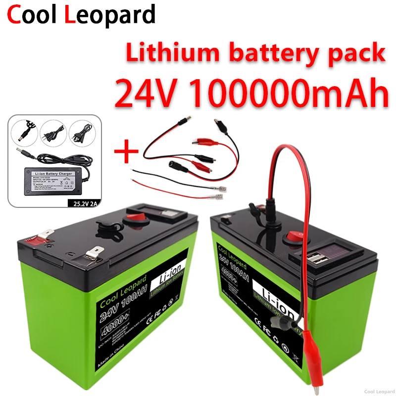 

24V 100Ah Rechargeable 18650 Lithium Ion Battery,for LED Lamp Electric Vehicle Solar Storage Li-ion Battery +25.2V 2A Charger