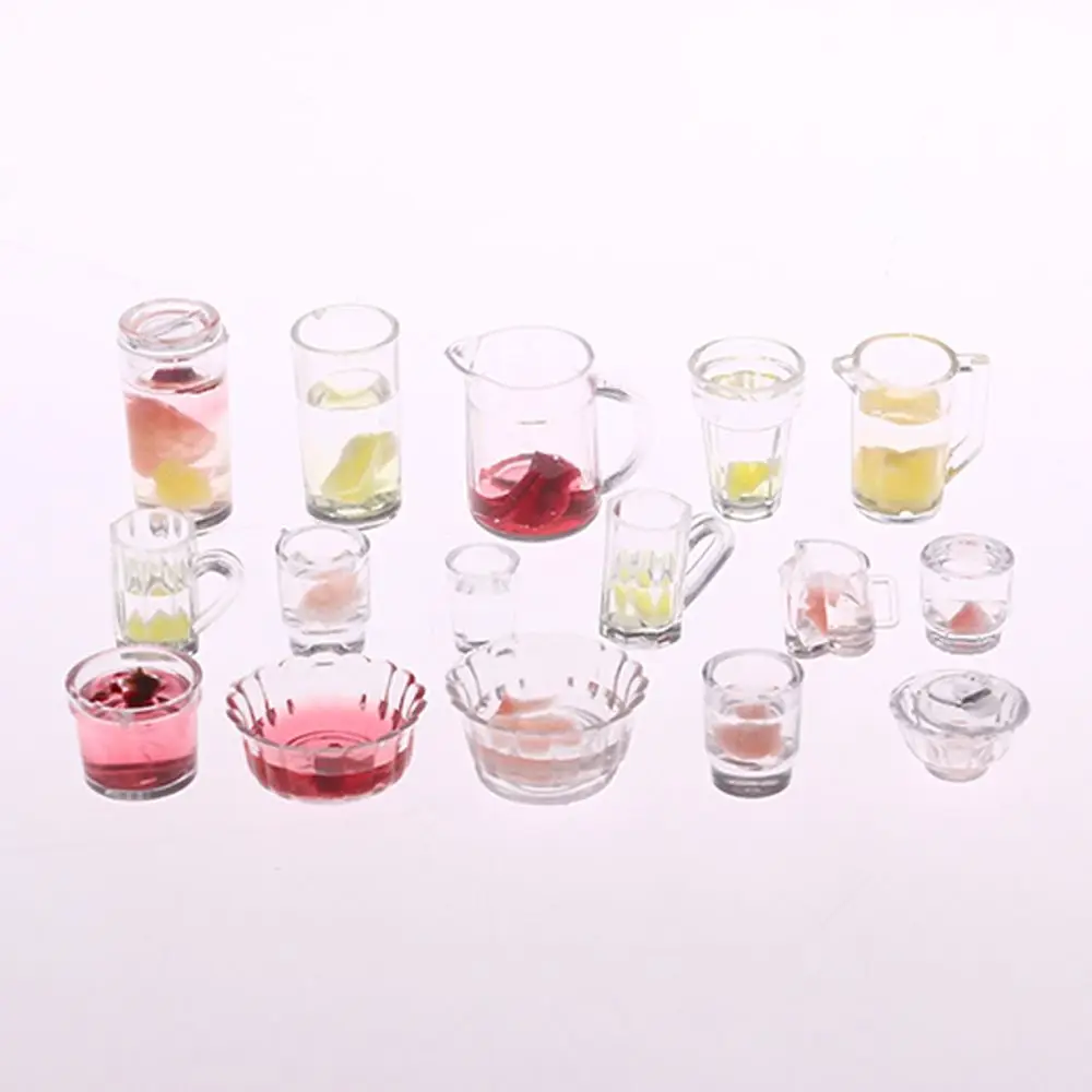 15Pcs/Set 1:12 Dollhouse Mini Transparent DIY Pretend Play Kitchenware Toy Drink Cups Dish Tableware Miniatures Kids Toys