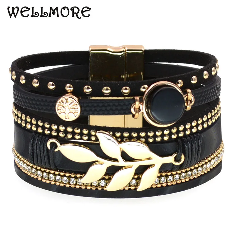 WELLMORE bohemia leather bracelets for women Natural stone charm bracelets female fashion jewelry wholesale dropshipping