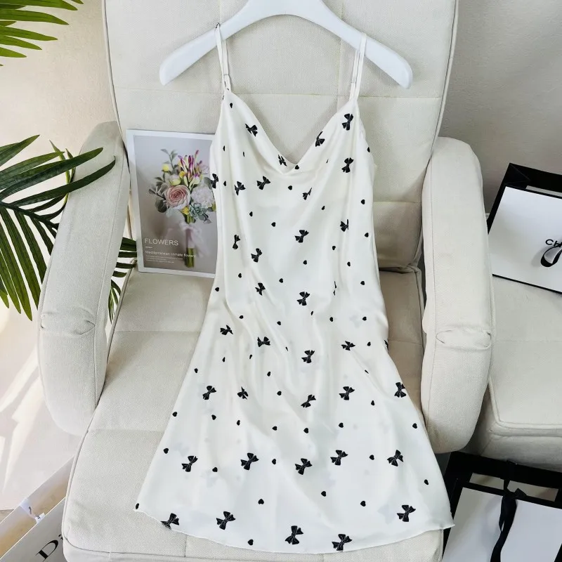 Print Chemise Nightgown Nightdress Summer Women Nightwear Sleepdress Morning Gown Rayon Suspender Sleepwear Robe Loungewear