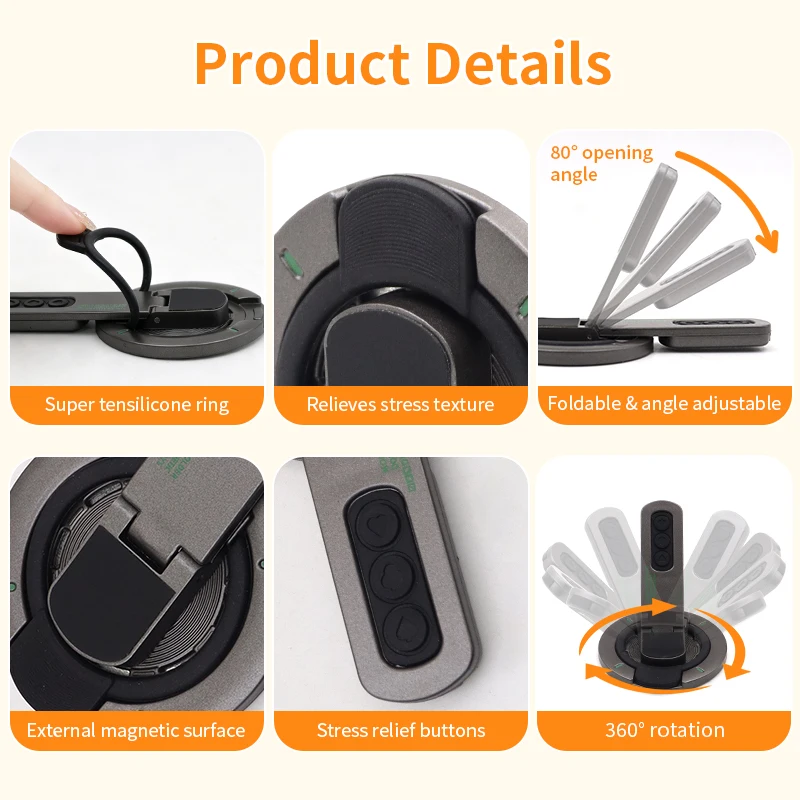 Double-Sided Magnetic Phone Ring Stand for iPhone 18/17/16/15/14/13 Pro Max ABS Desk Stand Holder 360° Rotation Decompression view 6
