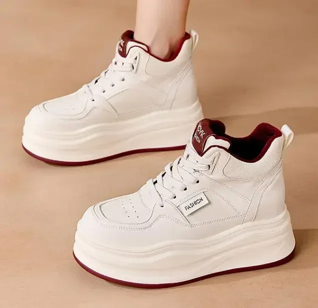 7CM Vrouwen Koe Echt Leer Lente Microfiber Platform Wedge Vulcaniseer Enkellaarsjes Herfst Winter Chunky Sneaker Enkel Schoenen