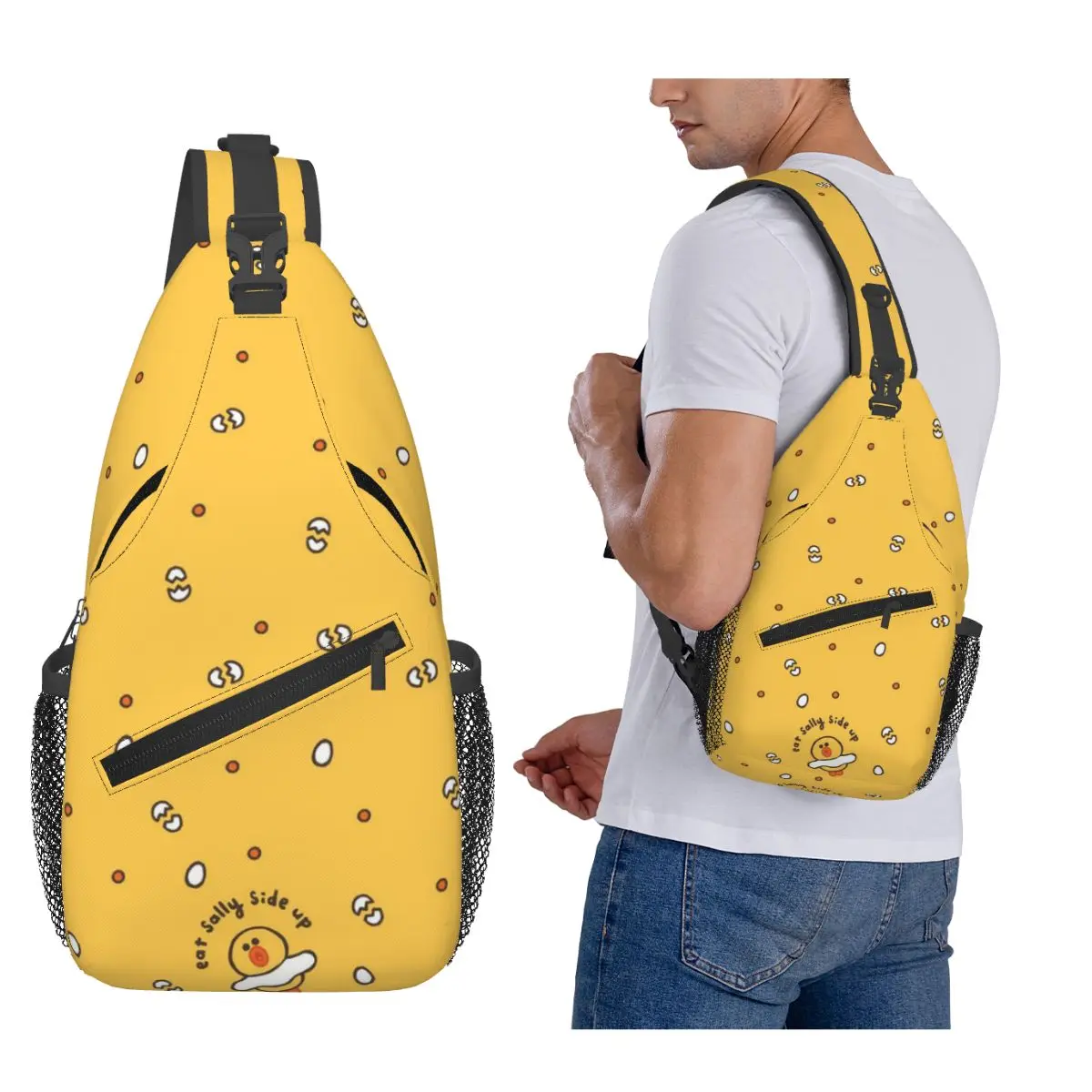 Yellow Duck Pattern Cartoon Chest Bag Men Sling Crossbody Backpack Chest Bag Traveling Hiking Daypack Shoulder Bag