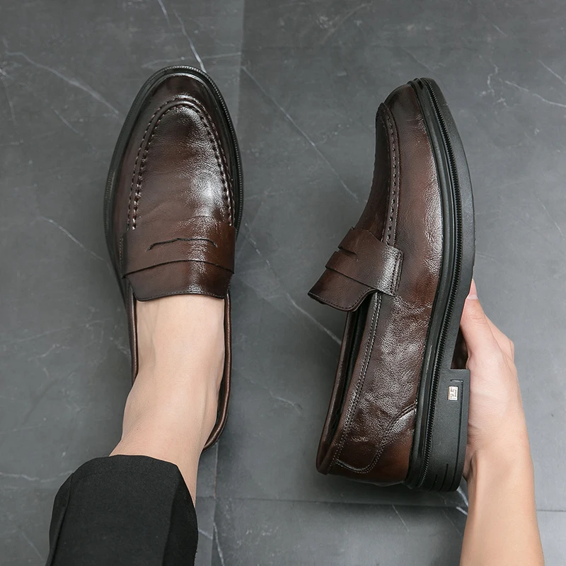 2026 Brand Men's Comfortable Business Casual Leather Shoes Fashion Spring Men's Versatile Wedding Banquet Le Fu Shoes Work Shoes