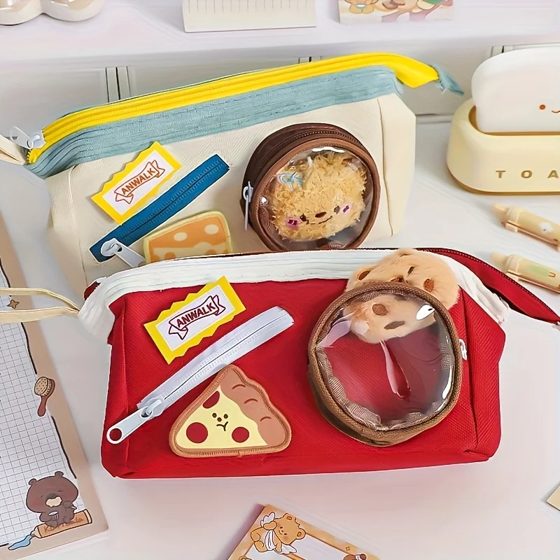 Cute and High Beauty Food Theme Pen Cases with Observation Windows - Large Capacity Portable Student Stationery Storage Box