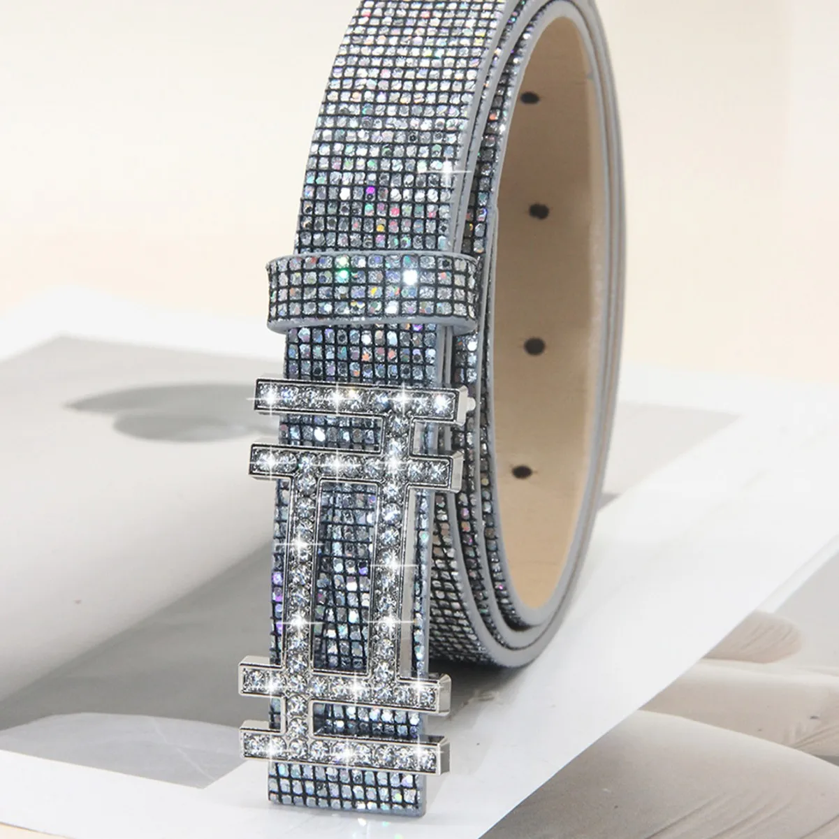 Women's Rhinestone Belt Ins Belt Decorative Personality Sequined Jeans Belt Versatile Design Belt