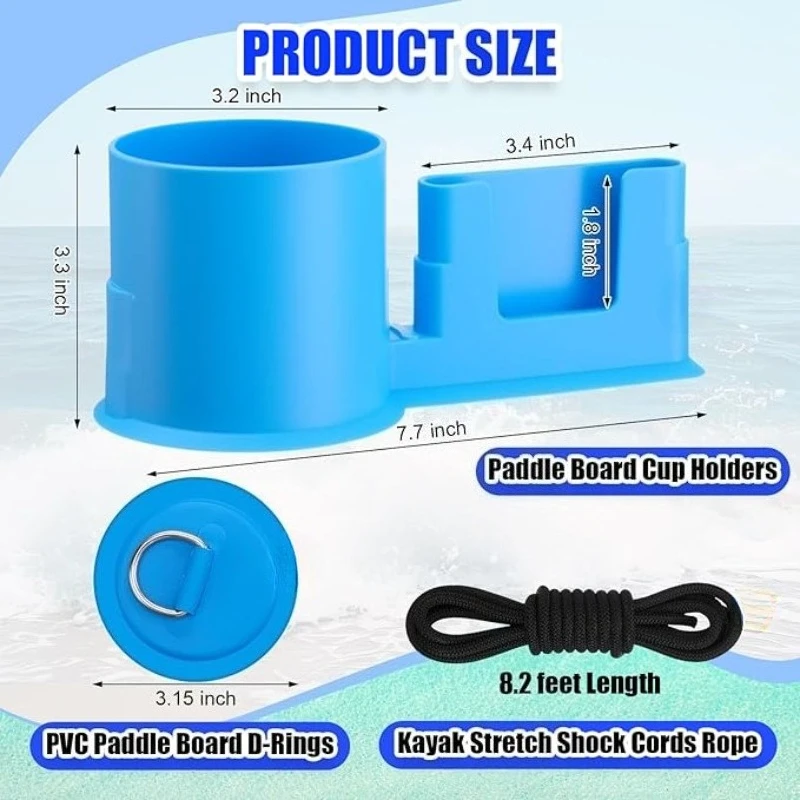 Paddle Board Cup Holder PVC Paddle Board D-Rings 8.2ft Kayak Stretch Shock Cords Rope for Fishing Gears Boat Accessories