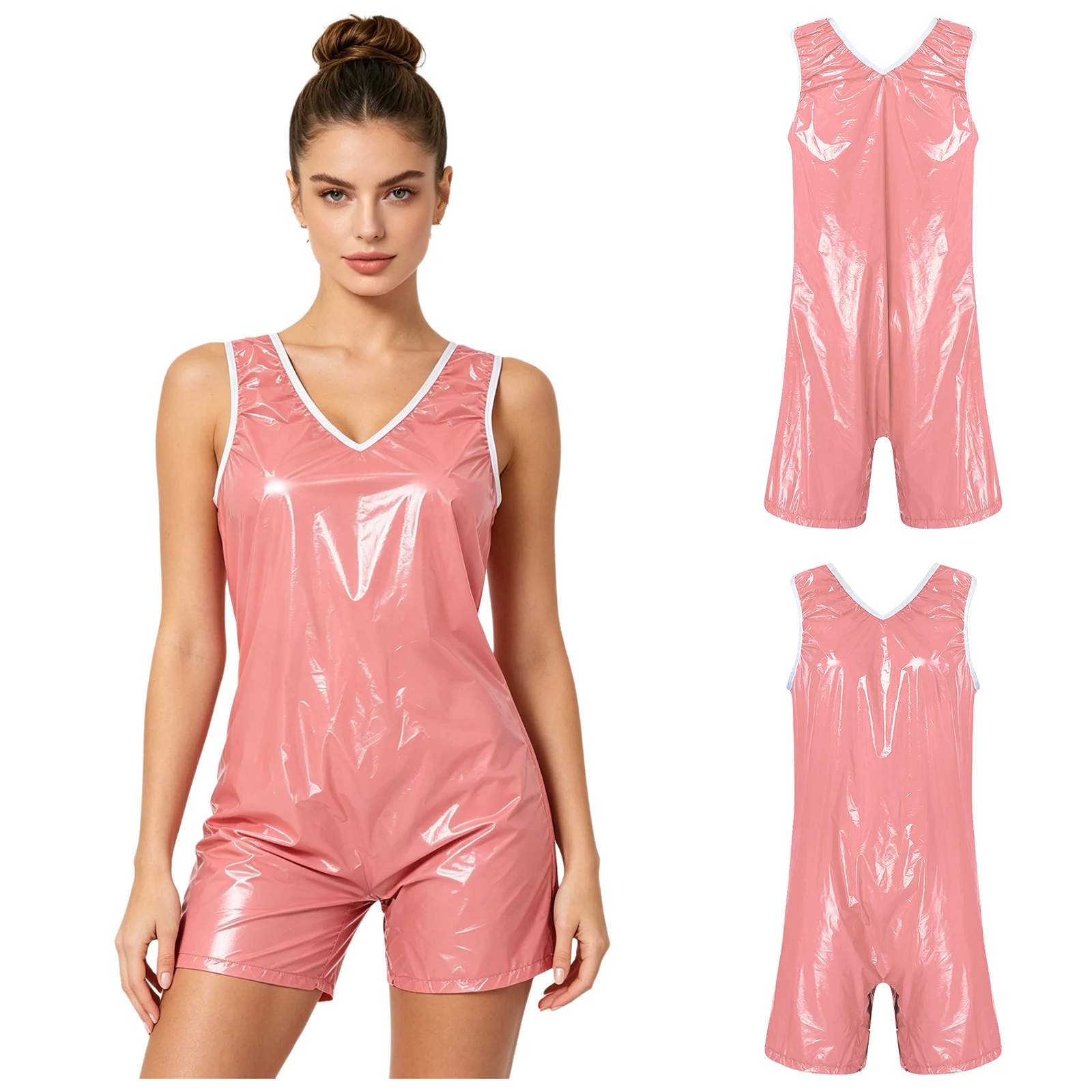 

Women Adult Sleeveless Waterproof Bodysuit Nightwear Rompers V Neck Sleeveless with Buttons Cloth Pajamas for Special Needs