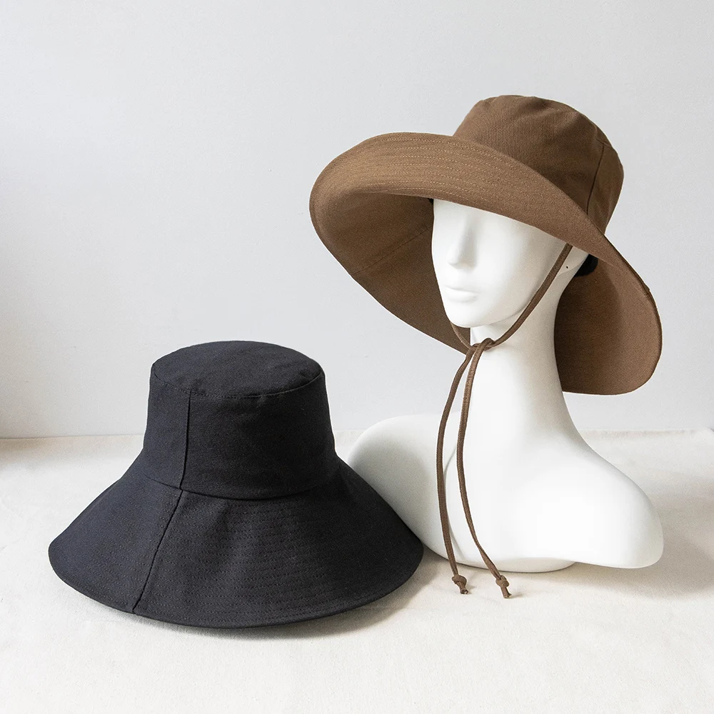 100% Cotton Women Summer Bucket Hat Wide Brim Hat with String Tie Beach Sun Hat