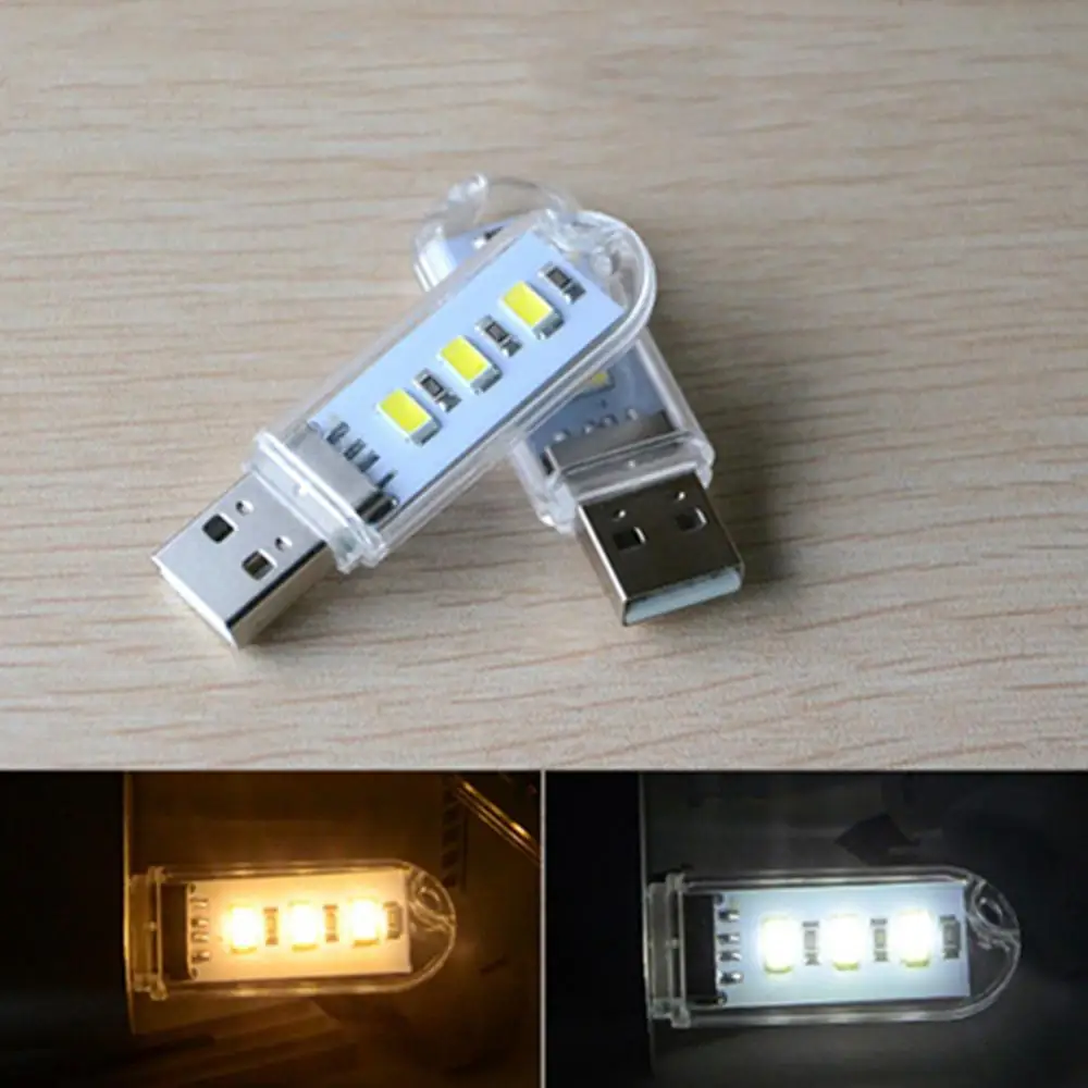 

2Pcs Mini Portable Super Bright 3 LED Night Light USB Lamp for PC Laptop Reading