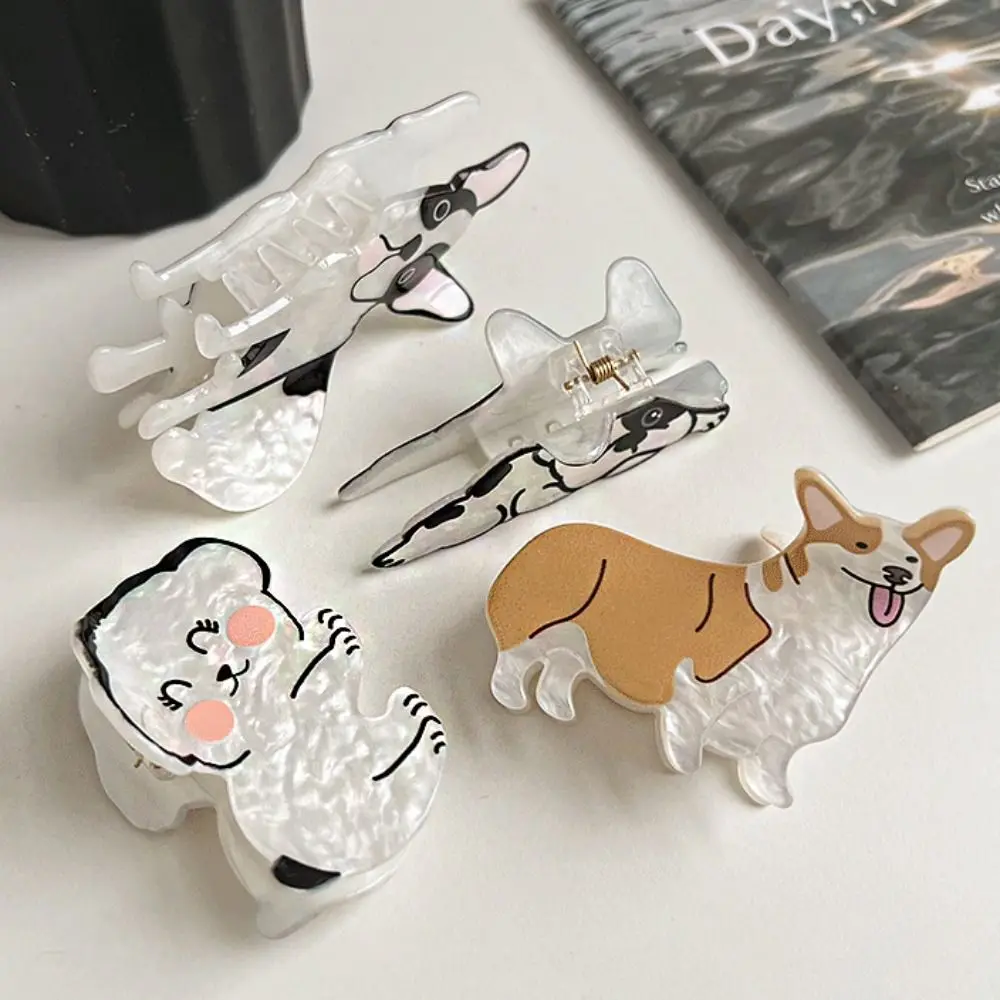 Cute Bulldog Animal Dog Hair Claw Corgi Dog Animal Shark Clip Puppy Hair Clip Women Headwear Grab Clip Female