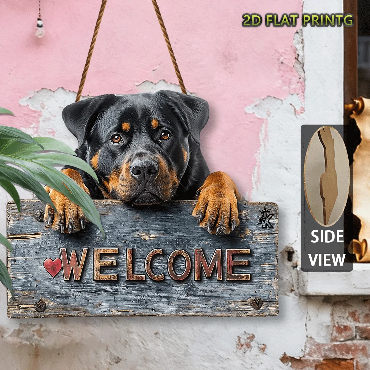 2D Flat, Wooden Signs, Outdoor Plaques and Wall Art,Rottweiler Welcoming, Outdoor Decor, Housewarming Gift, Gifts for Dog Lovers
