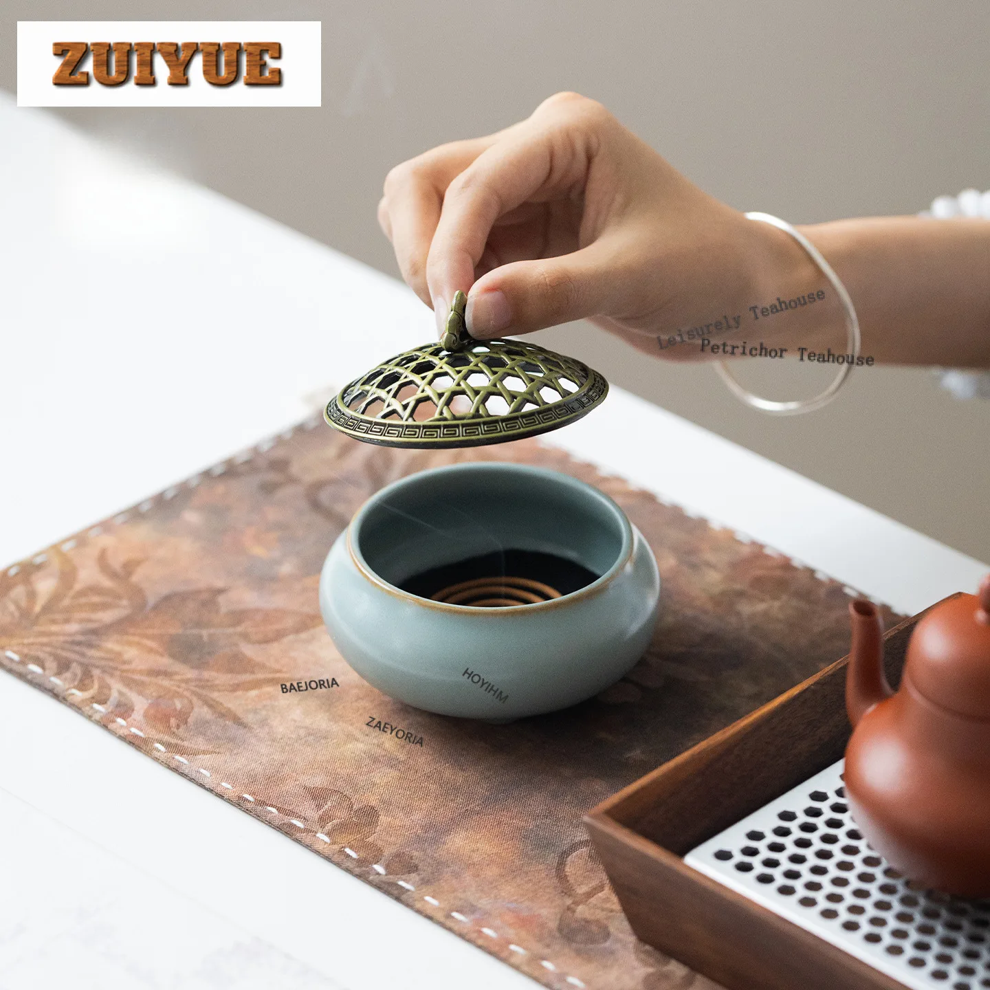 Azure Ru Kiln Incense Holder Incense Smoke Waterfall Incense Burners Meditation Censer Tea Ceremony Accessories Decoration