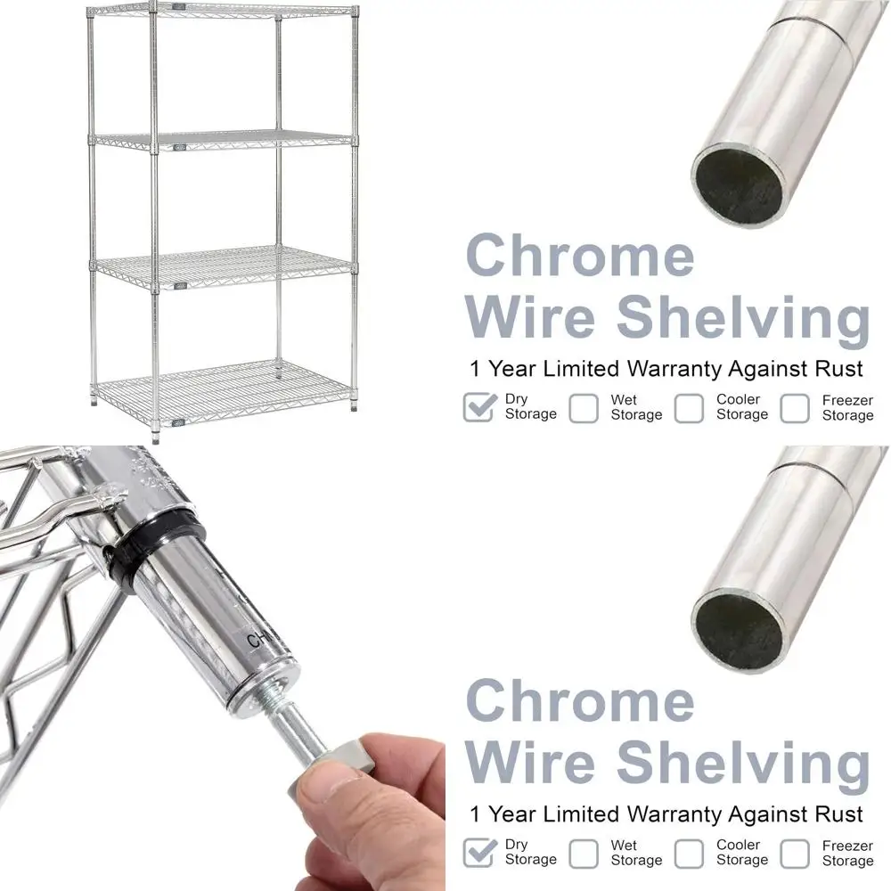 Adjustable Chrome 4-Tier Wire Shelving Unit