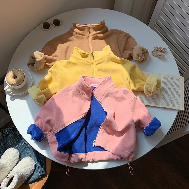 

Детское двустороннее кашемировое пальто, весенне-осенняя новая детская одежда для мужчин и девочек, толстая двусторонняя кашемировая теплая толстовка
