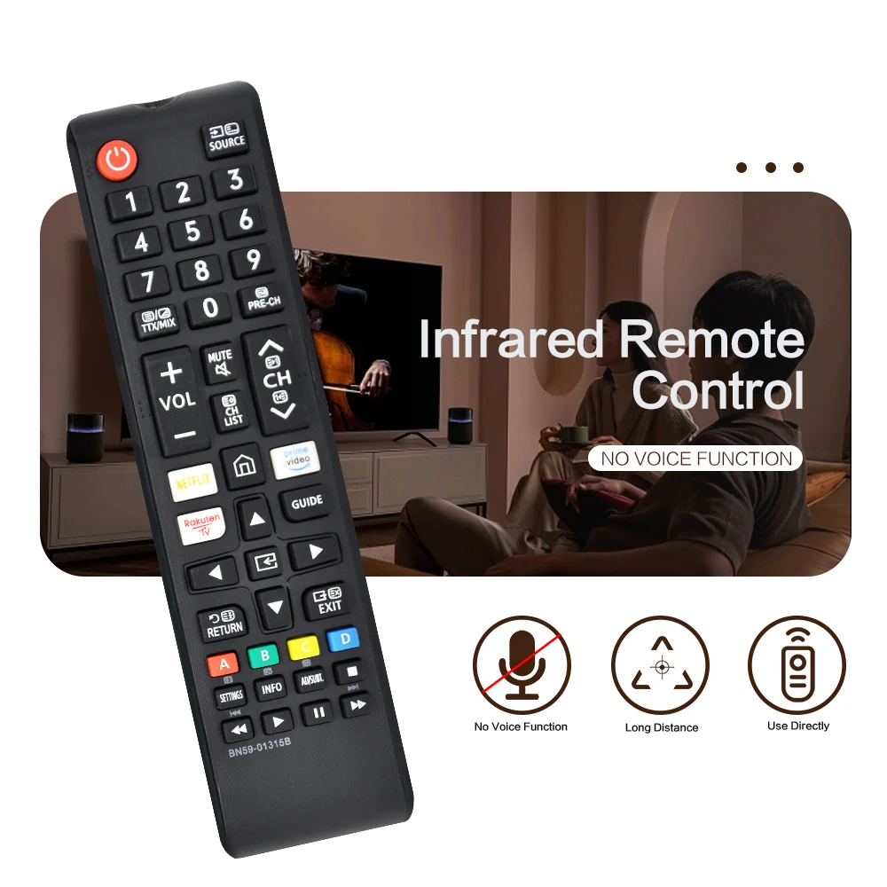 جهاز التحكم عن بعد بالأشعة تحت الحمراء BN59-01315B بديل لتلفزيون سامسونج UE55RU7100 مع NETFLIX Prime Video