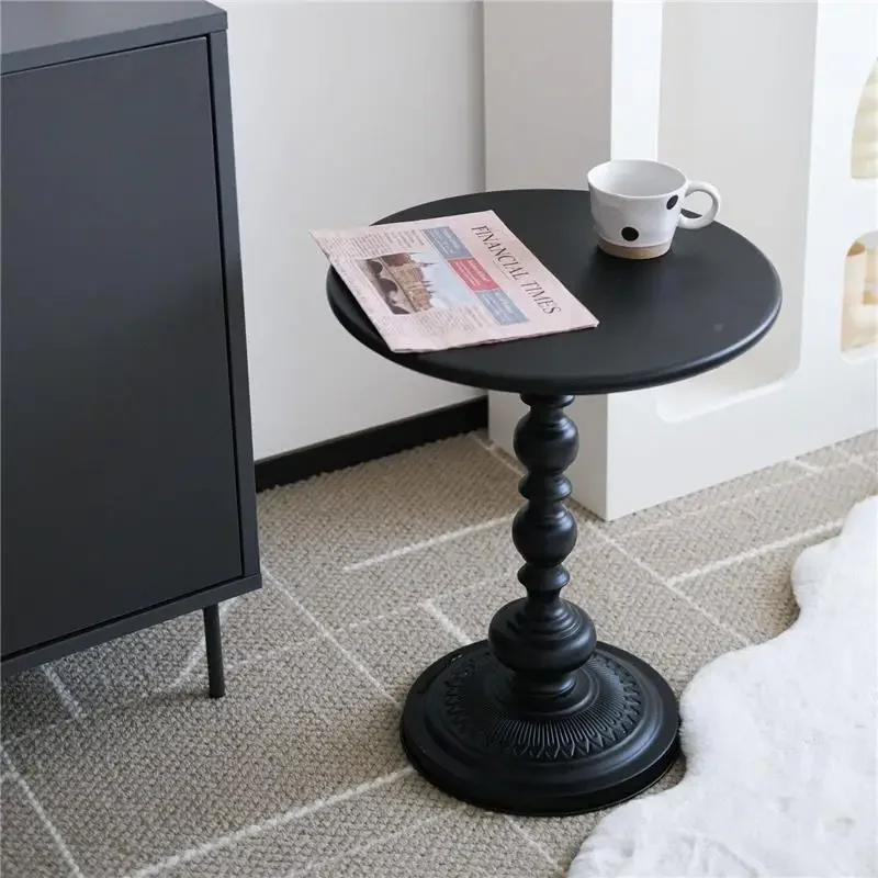 Vintage Industrial Metal Round Side Table, Small Sofa End Accent Nightstand for Living Room Balcony Patio, Black White Optional