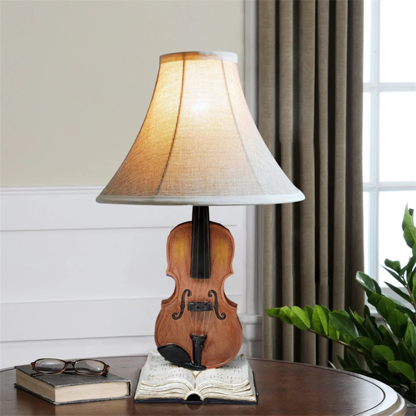 Nordic children's room violin resin table lamps bedroom modern study table top decoration bedside table desk lights lighting