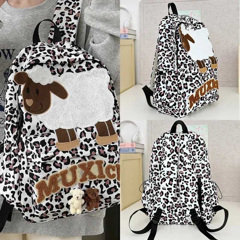 

Sheep Backpacks Leopard Print Y2K Back To School Student Harajuku Retro KT Backpacks Cute High Capacity Backpacks Girl Itabag