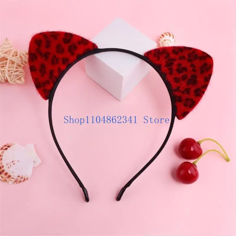 5ASD Leopard Pattern Cats عقال الأذن Cosplay Costume Hairhoop Masquerades headwear for Women and Girl Face Washing Bandband