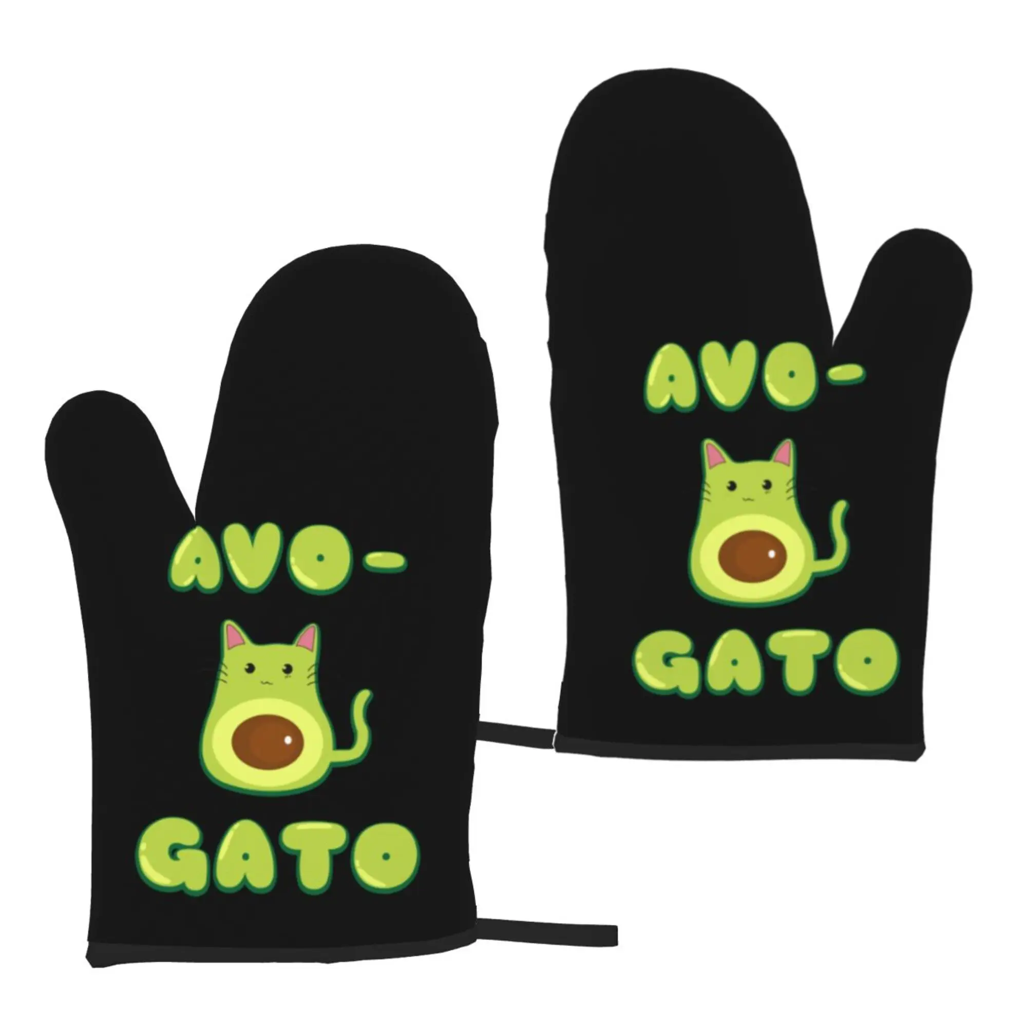 

2pcs Avo-cato Avocado Cat Oven Mitts Microwave Gloves Heat Resistant Gloves Kitchen Gloves One Size Women Men Bbq Gloves