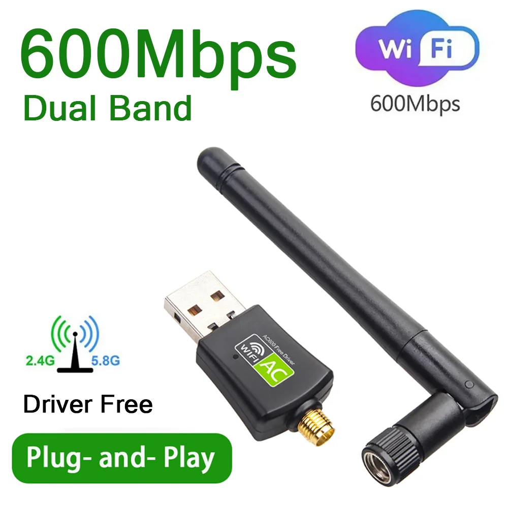 

Сетевая карта 600 Мбит/с, двухдиапазонный беспроводной сетевой адаптер 2,4G + 5G, USB-адаптер Wi-Fi 802.11ac для портативных ПК, бесплатный драйвер