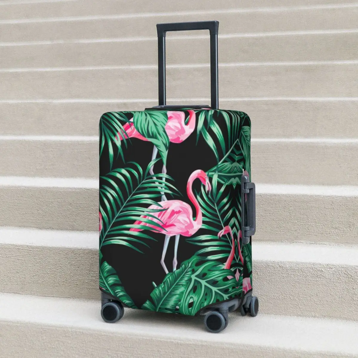 Flamingo And Jungle Print Suitcase Cover Cute Leaves Elastic Travel Protector Luggage Supplies Flight