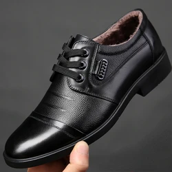 Oxfords-Mocassins de Couro Genuíno Masculino, Sapatos de Negócios, Trabalho de Escritório, Festa, Casamento, Aniversário, Marca, Pelúcia, Inverno